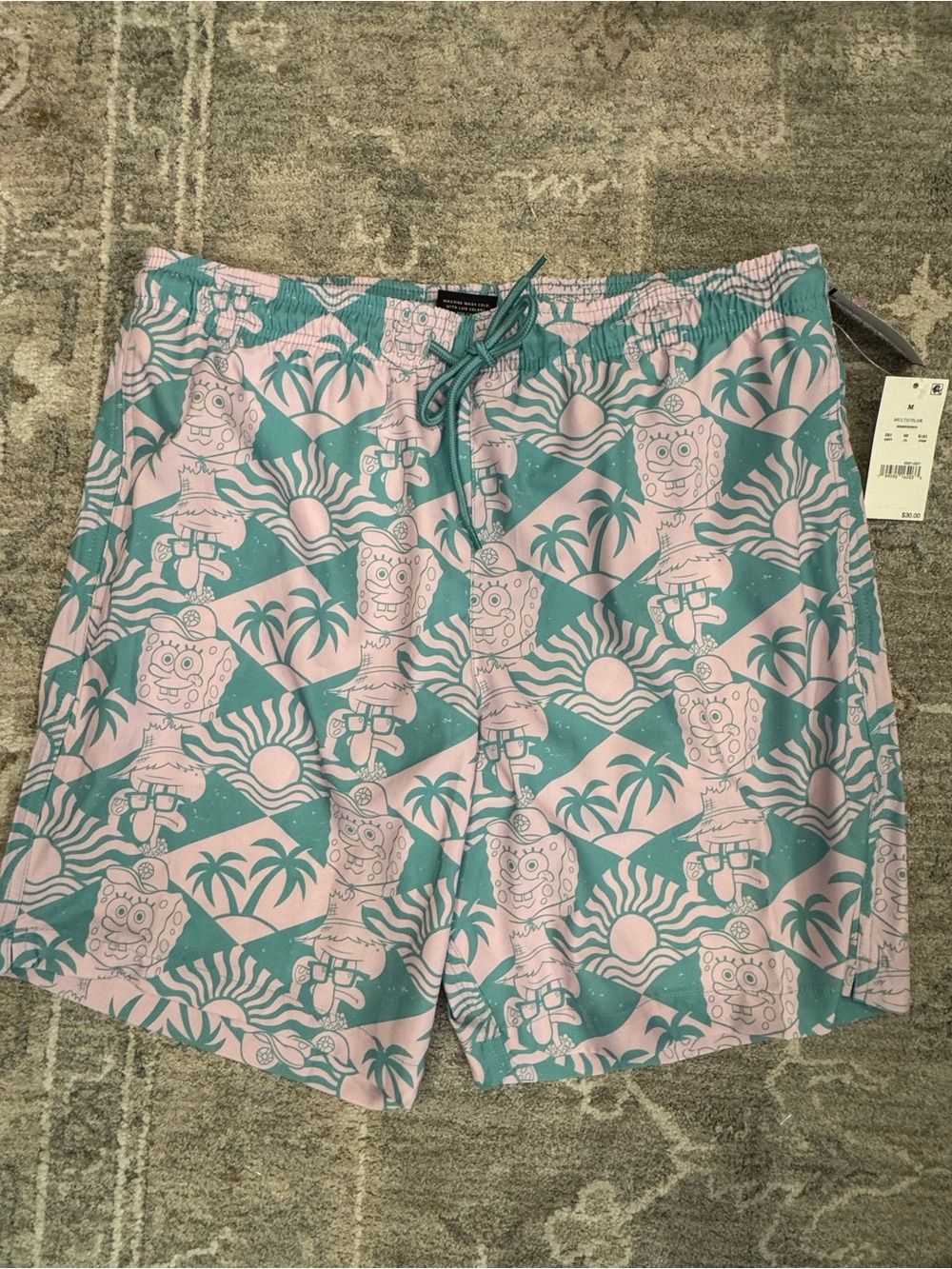 SpongeBob Squarepants Pink & Teal Men's Swim Trunks